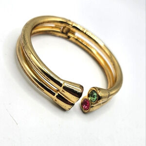 🆓️ FREE ADD ON TO BUNDLE  Modern Green Pink Rhinestone Gold Tone Bracelet